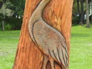 A close up of a chainsaw carving of a Sandhill Crane